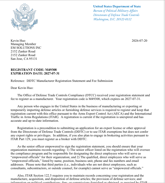 Registration Letter M49308 Compliance Document Preview